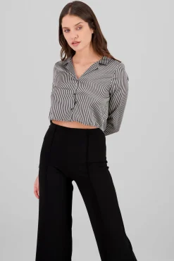 Shasa Satin Long Sleeve Cropped Shirt