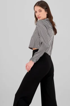 Shasa Satin Long Sleeve Cropped Shirt