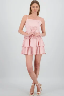 Shasa Satin Mini Dress with Lace Up Bow Detail