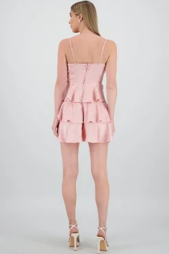 Shasa Satin Mini Dress with Lace Up Bow Detail