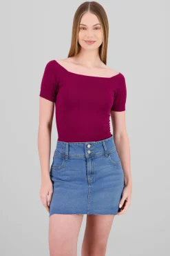 Shasa Seamless Bare Shoulder Plain Bodysuit