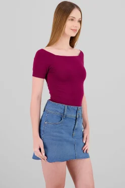 Shasa Seamless Bare Shoulder Plain Bodysuit