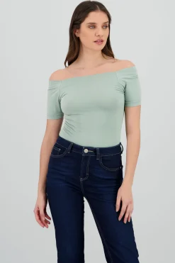 Shasa Seamless Bare Shoulder Plain Bodysuit