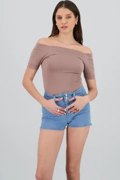 Shasa Seamless Bare Shoulder Plain Bodysuit