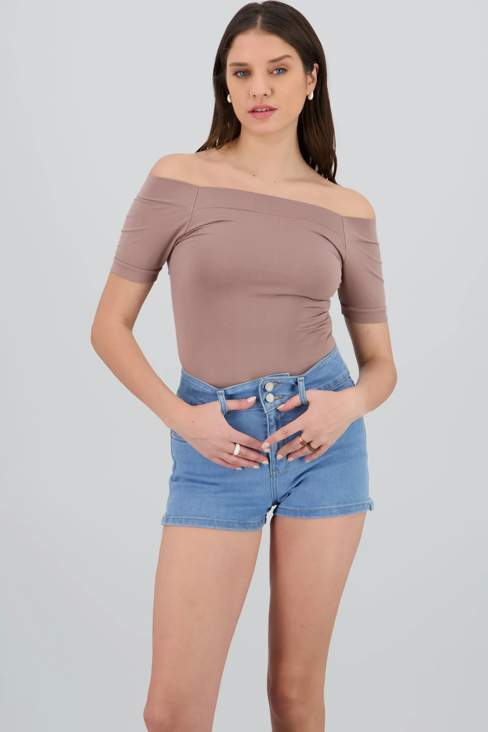 Shasa Seamless Bare Shoulder Plain Bodysuit