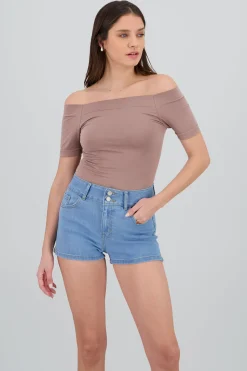Shasa Seamless Bare Shoulder Plain Bodysuit