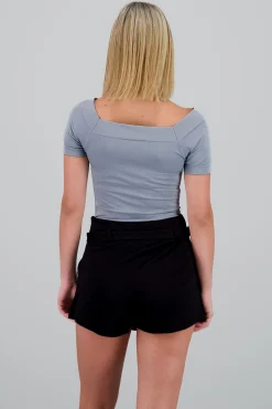 Shasa Seamless Bare Shoulder Plain Bodysuit