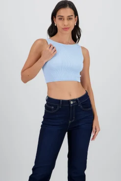 Shasa Seamless Ribbed Top with Low Back Detail