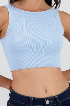 Shasa Seamless Ribbed Top with Low Back Detail