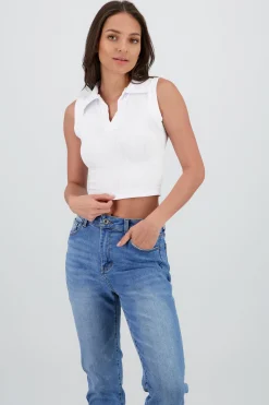 Shasa Seamless Sleeveless Polo Neck Top