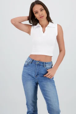 Shasa Seamless Sleeveless Polo Neck Top
