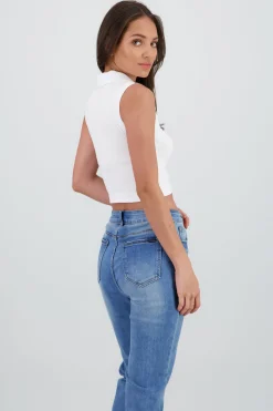 Shasa Seamless Sleeveless Polo Neck Top