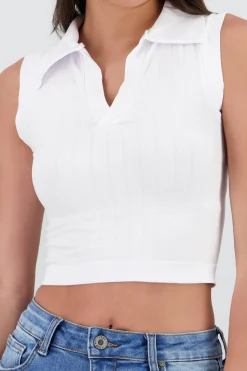Shasa Seamless Sleeveless Polo Neck Top