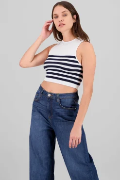 Shasa Seamless Striped Round Neck Top