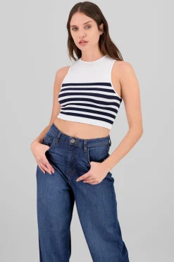 Shasa Seamless Striped Round Neck Top