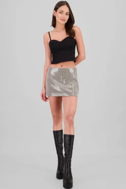 Shasa Sequined Plaid Mini Skirt