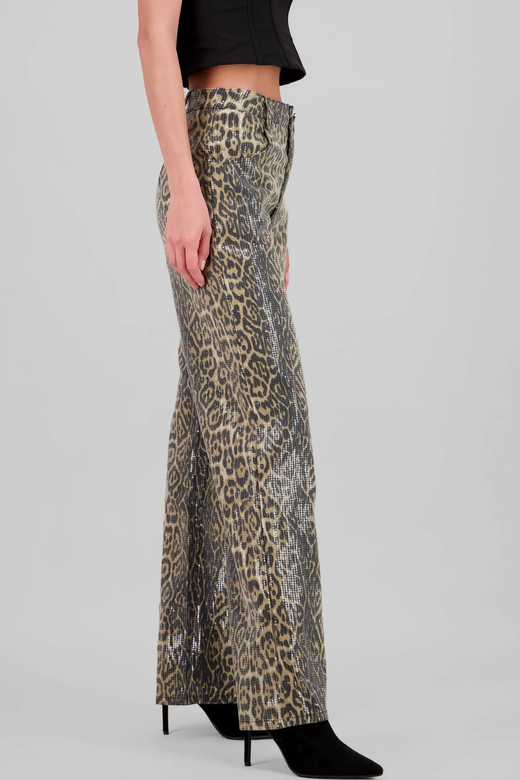 Shasa Sequins Leopard Print Jeans