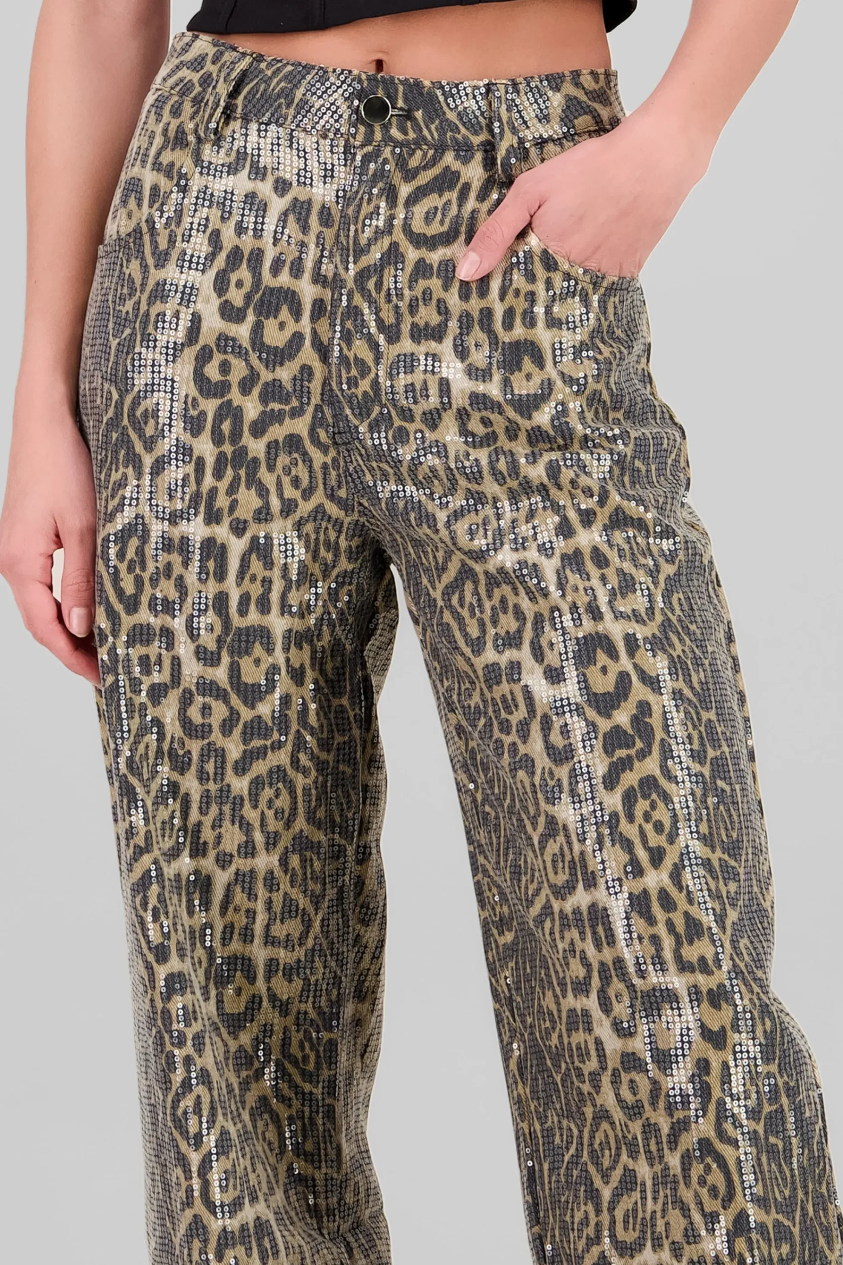 Shasa Sequins Leopard Print Jeans