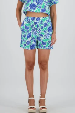 Shasa Shell Print Elastic Waist Shorts