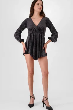 Shasa Shiny Detailed VNeck Long Sleeve Dress
