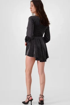 Shasa Shiny Detailed VNeck Long Sleeve Dress