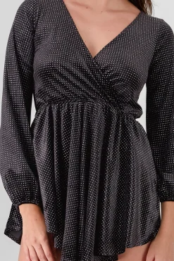 Shasa Shiny Detailed VNeck Long Sleeve Dress