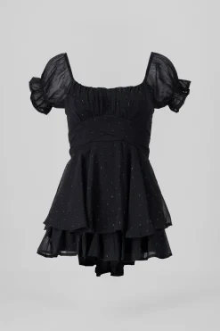 Shasa Shiny Lurex Polka Dot Patterned Short Sleeve Mini Dress