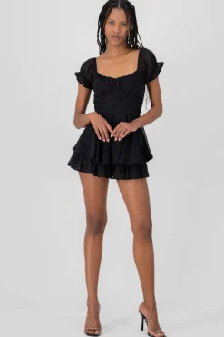 Shasa Shiny Lurex Polka Dot Patterned Short Sleeve Mini Dress
