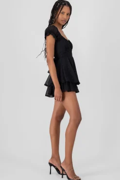 Shasa Shiny Lurex Polka Dot Patterned Short Sleeve Mini Dress