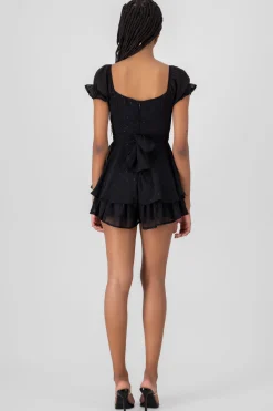 Shasa Shiny Lurex Polka Dot Patterned Short Sleeve Mini Dress