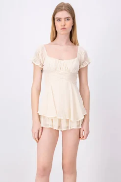 Shasa Shiny Lurex Polka Dot Patterned Short Sleeve Mini Dress