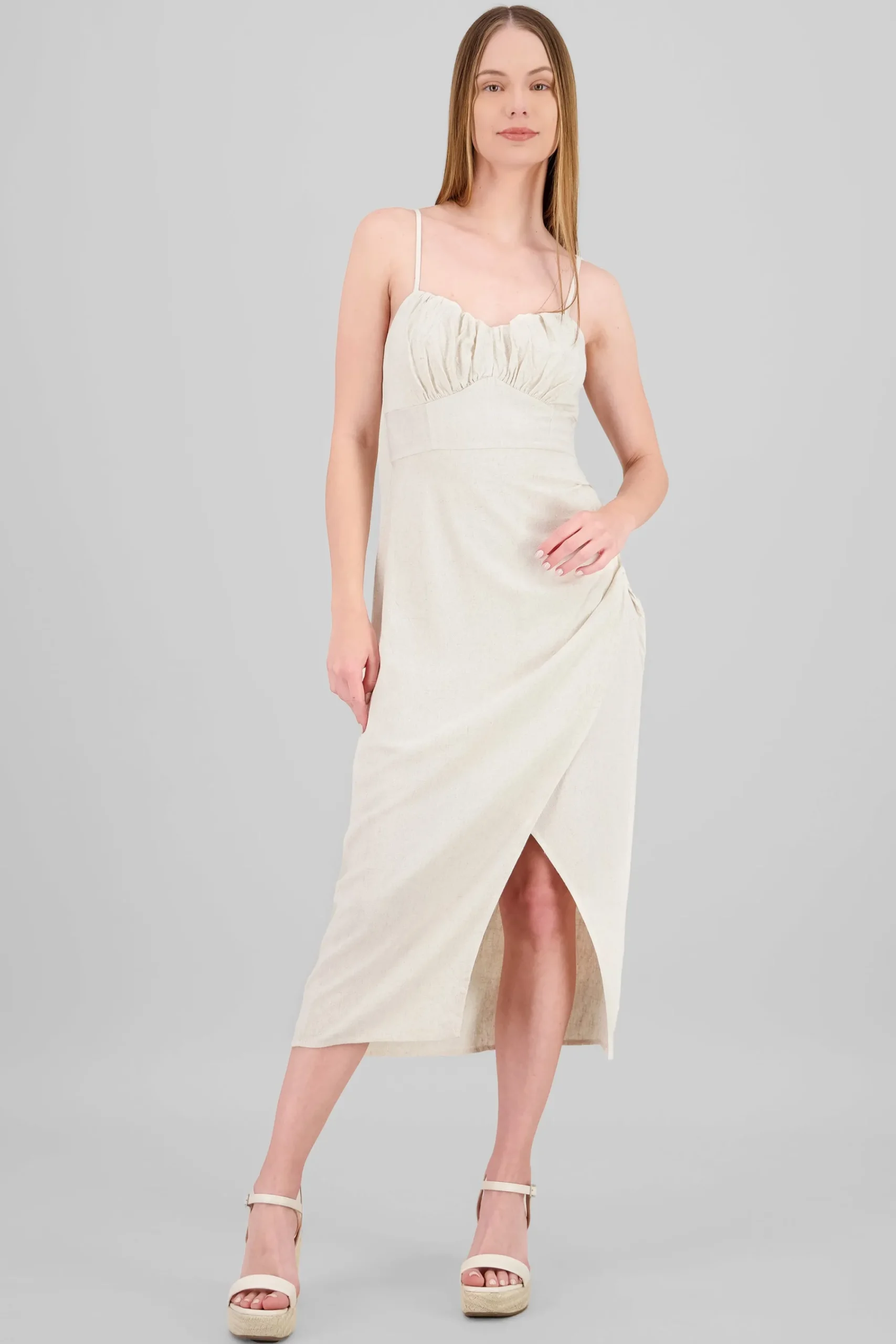Shasa Shirred Bust Maxi Dress With Leg Slit