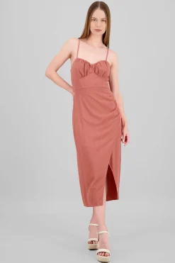 Shasa Shirred Bust Maxi Dress With Leg Slit