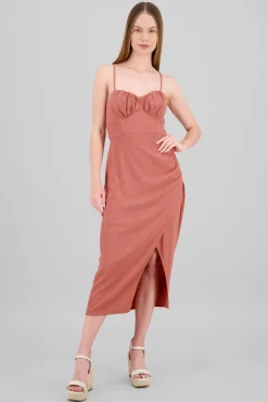 Shasa Shirred Bust Maxi Dress With Leg Slit