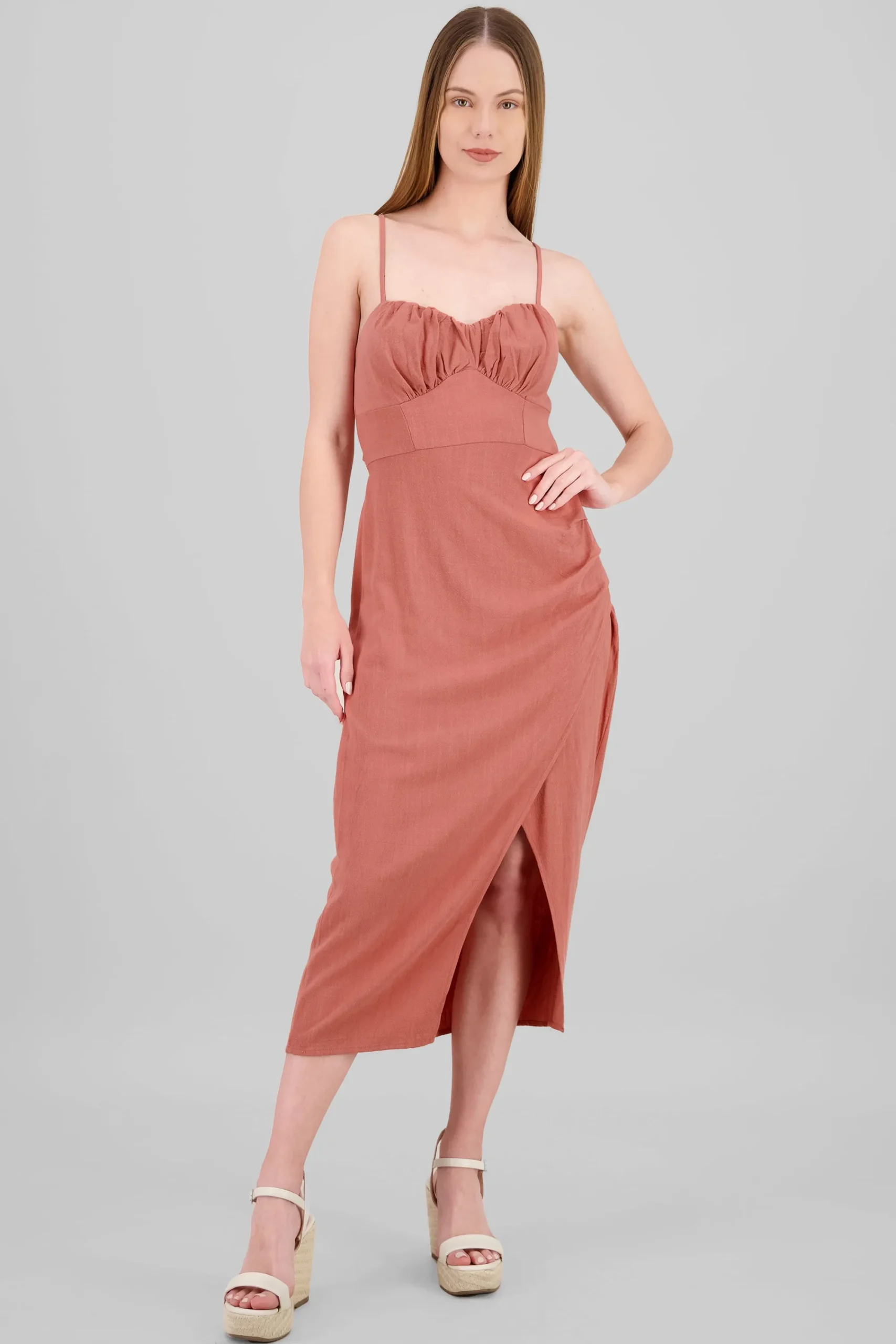 Shasa Shirred Bust Maxi Dress With Leg Slit