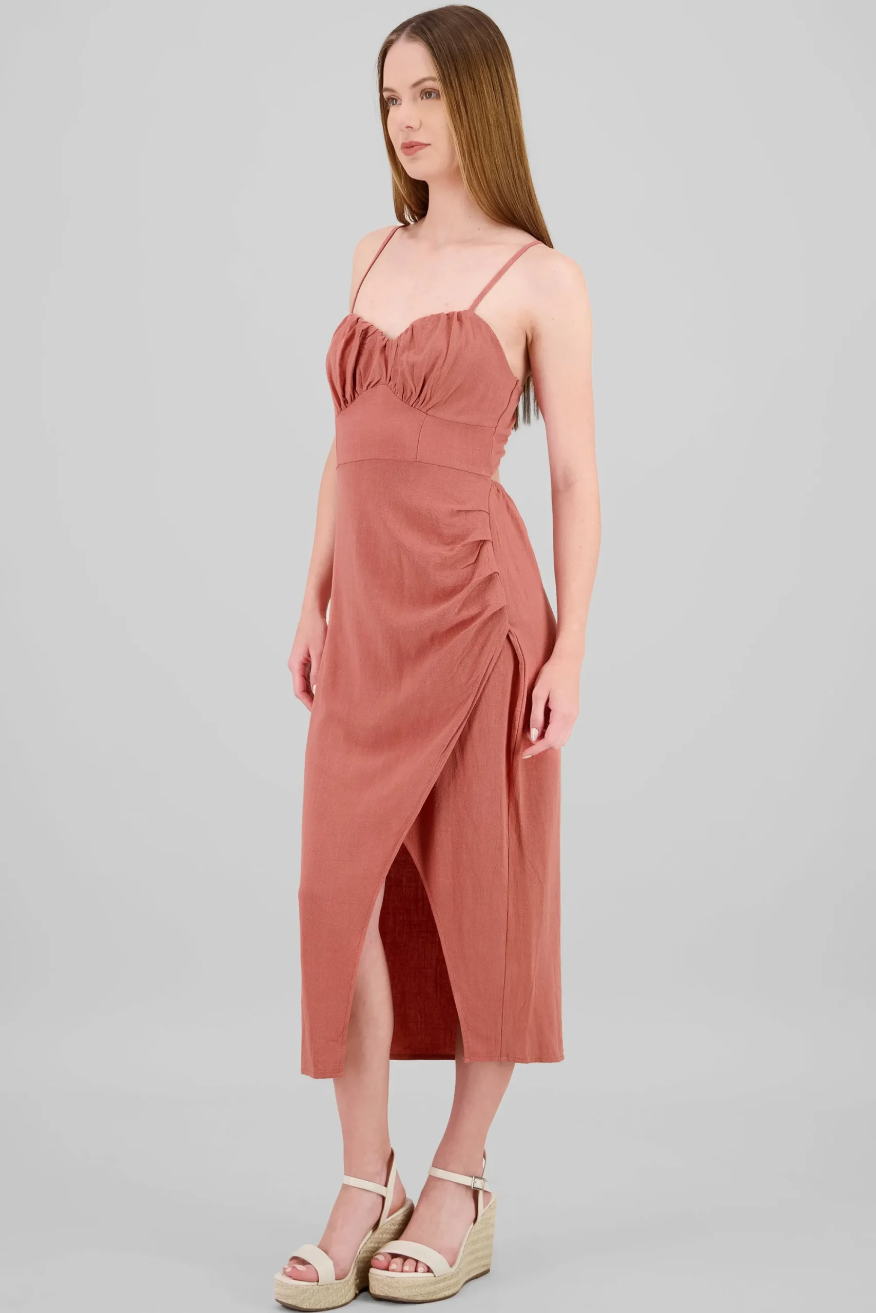 Shasa Shirred Bust Maxi Dress With Leg Slit