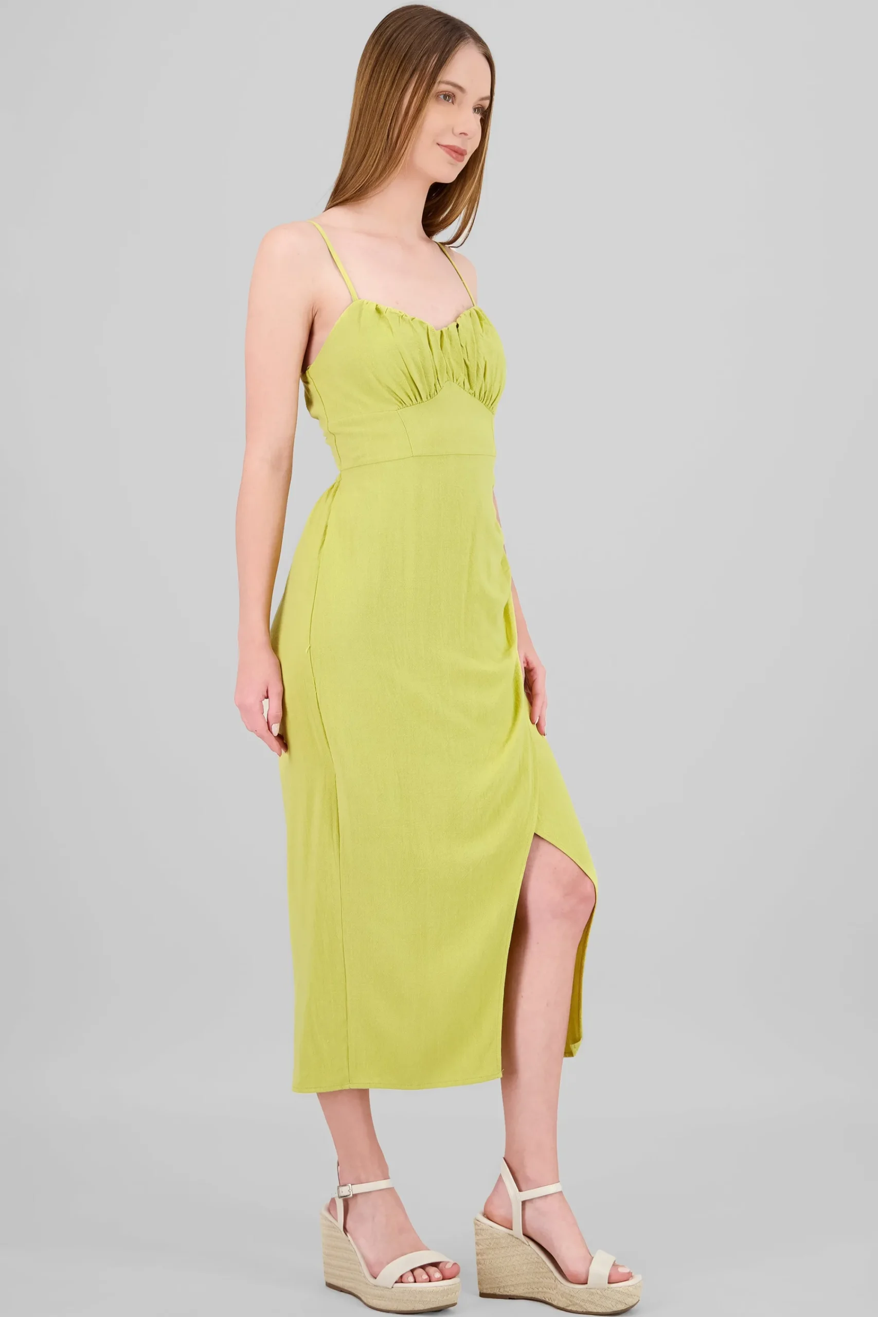 Shasa Shirred Bust Maxi Dress With Leg Slit