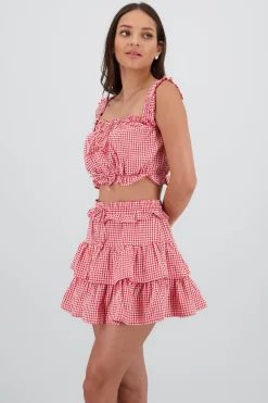 Shasa Short Bow Top with Plaid Print