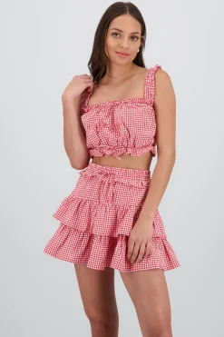 Shasa Short Bow Top with Plaid Print