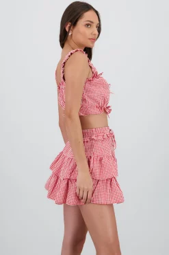 Shasa Short Bow Top with Plaid Print