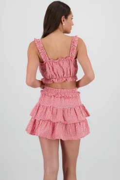 Shasa Short Bow Top with Plaid Print