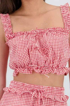 Shasa Short Bow Top with Plaid Print