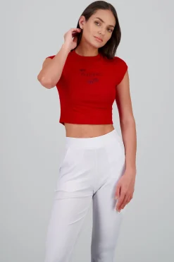 Shasa Short Sleeve Cropped Cherry Print Top
