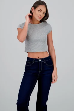 Shasa Short Sleeve Cropped Ribbed Top