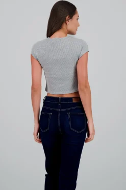 Shasa Short Sleeve Cropped Ribbed Top