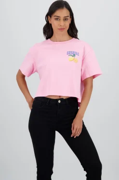 Shasa Short Sleeve Cropped T Shirt with Lemon Print
