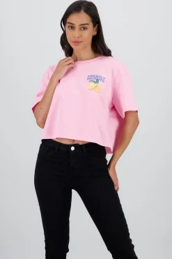 Shasa Short Sleeve Cropped T Shirt with Lemon Print