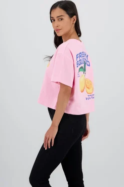 Shasa Short Sleeve Cropped T Shirt with Lemon Print