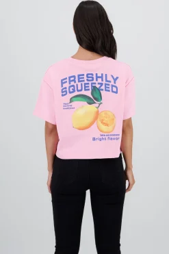 Shasa Short Sleeve Cropped T Shirt with Lemon Print