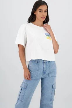 Shasa Short Sleeve Cropped T Shirt with Lemon Print